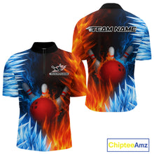 Load image into Gallery viewer, Fire and Ice Pattern Bowling Polo, Quarter Zip Shirts For Men Custom Flame Team Bowling Jerseys NQS11184