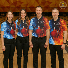 Load image into Gallery viewer, Fire and Ice Pattern Bowling Polo, Quarter Zip Shirts For Men Custom Flame Team Bowling Jerseys NQS11184