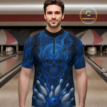 Load image into Gallery viewer, Blue Smoke Flame Skull Bowling shirts for Men custom Bowling Team Jersey, Gift For Bowler NQS10810