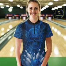 Load image into Gallery viewer, Blue Smoke Flame Skull Bowling shirts for Women custom Bowling Team Jersey, Gift For Bowler NQS10810
