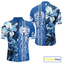 Load image into Gallery viewer, Blue tropical flower Flame Bowling Polo, Quarter Zip Shirts For Men Custom Bowler Gift Bowling Team NQS10990