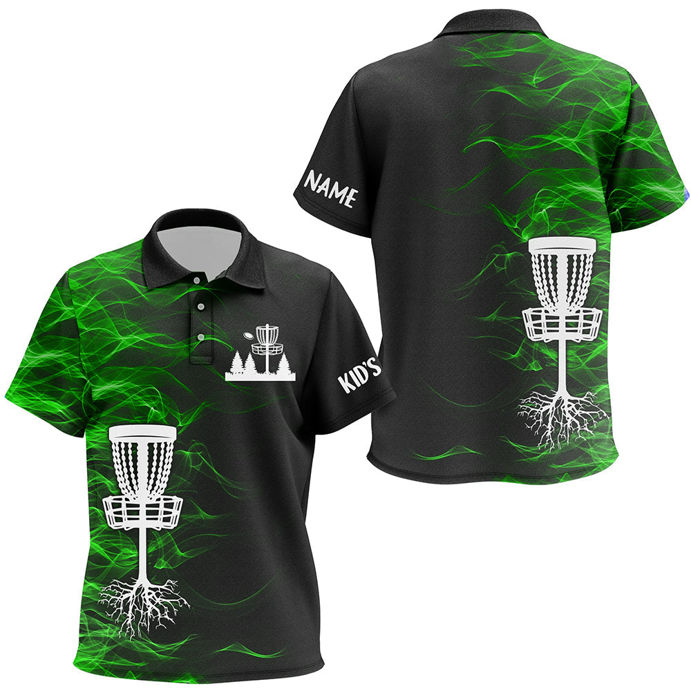 Green smoke black Kid disc golf polo Shirts custom team disc golf basket Kids disc golf jerseys NQS8941