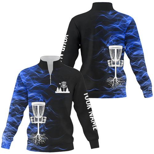 Blue smoke black Quarter zip disc golf sweatshirt custom team disc golf basket Disc golf sweater NQS8942