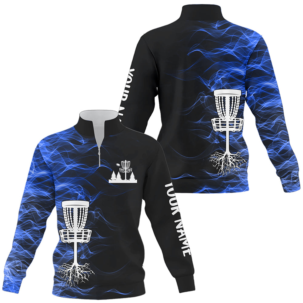 Blue smoke black Quarter zip disc golf sweatshirt custom team disc golf basket Disc golf sweater NQS8942