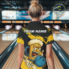 Load image into Gallery viewer, Black And Yellow Funny Beer Bowling Women Polo, 1/4 Zip Shirts Custom Angry Beer Glass Bowling Jersey NQS10784