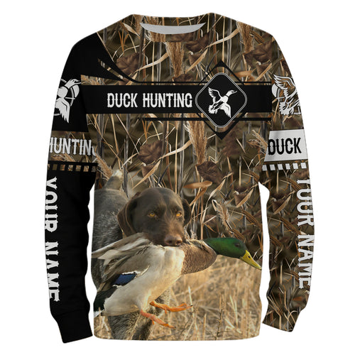 Duck Hunting with German Wirehaired Pointer waterfowl camo Shirts, Personalized Duck Hunting Gifts FSD3726