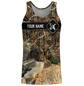 Duck Hunting with German Wirehaired Pointer waterfowl camo Shirts, Personalized Duck Hunting Gifts FSD3726