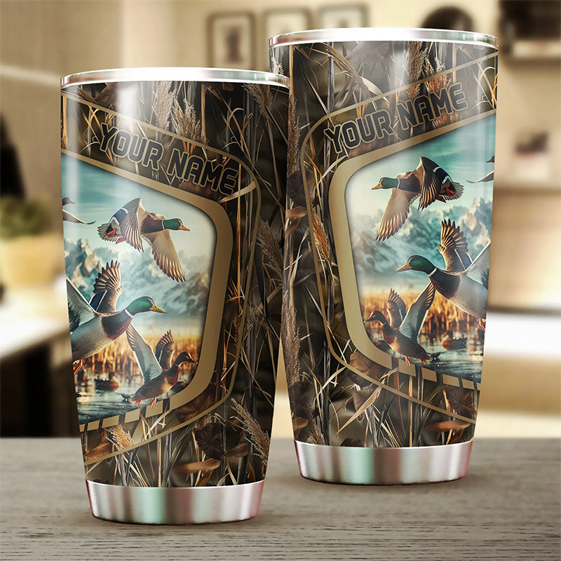 Duck Hunting Waterfowl Camo Custom name Stainless Steel Tumbler Cup - Duck Hunting Gifts Ideas FSD451