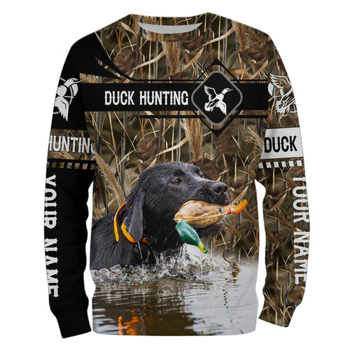 Duck Hunting with Black Labrador Retriever waterfowl camo Shirts, Personalized Duck Hunting Gifts FSD3123