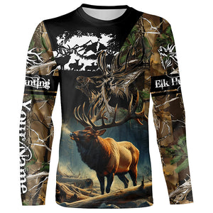 Bulk Elk hunting camouflage Custom name all over print Shirts, Personalized hunting Gifts FSD47