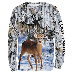 Deer Hunting Winter Snow Camo Custom Name Shirts for Men, Personalized Deer Hunting Gifts FSD15