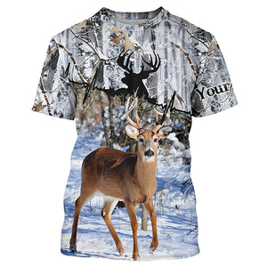 Deer Hunting Winter Snow Camo Custom Name Shirts for Men, Personalized Deer Hunting Gifts FSD15