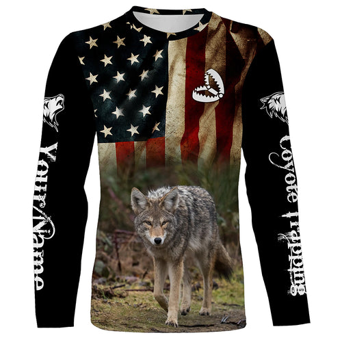 Coyote Trapping American Flag Custom Name 3D All over print shirts, Personalized trapping shirt gift FSD3060