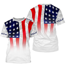 Load image into Gallery viewer, American flag Performance Shirts, Custom Name US Fishing water wave UV Protection shirts for Fisherman FSD4054