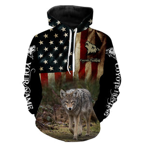 Coyote Hunting American Flag Custom Name 3D all over print Shirts, Coyote Hunting Clothing Gifts FSD109