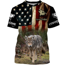 Load image into Gallery viewer, Coyote Hunting American Flag Custom Name 3D all over print Shirts, Coyote Hunting Clothing Gifts FSD109