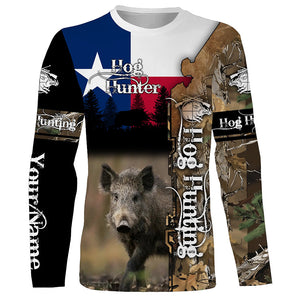 Wild Hog Hunting Texas Flag Camo Custom Name Shirts, TX Hog hunting shirt for hunter FSD332