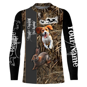 Beagle Dog Chasing the Rabbit Camo Custom Name Shirts, Rabbit Hunting Clothing FSD1044