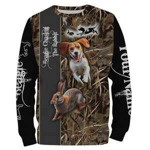 Beagle Dog Chasing the Rabbit Camo Custom Name Shirts, Rabbit Hunting Clothing FSD1044