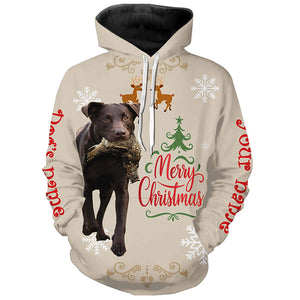 Christmas Chocolate Labrador Retriever Hunting Dog Custom Name Shirts, Gifts for Hunters FSD4611