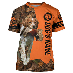 Pheasant Hunting with Dogs Brittany Customize Name Shirts for Bird Hunter, Brittany Spaniel shirt FSD4030