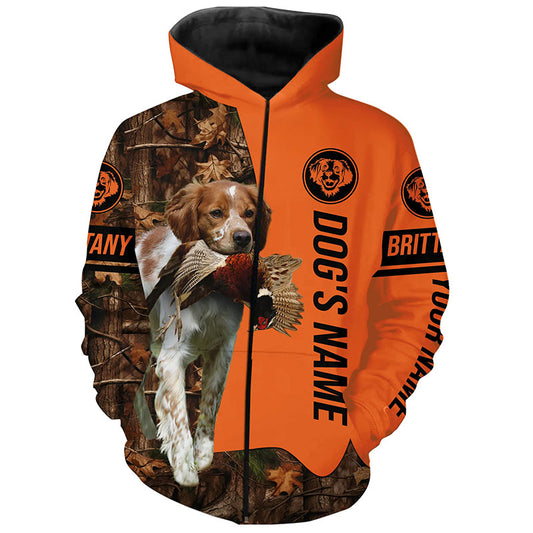 Pheasant Hunting with Dogs Brittany Customize Name Shirts for Bird Hunter, Brittany Spaniel shirt FSD4030