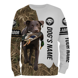 Duck Hunting with Labrador Retriever Dog Custom Name Camo Full Printing Shirts, Chocolate Lab Hunting Partner FSD2669