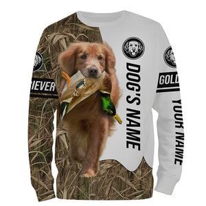 Duck Hunting with Red Golden Retriever Dog Custom Name Camo Full Printing Shirts, Hoodie FSD3588