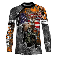 Load image into Gallery viewer, Deer Hunting American Flag Grim Reaper Custom Name camouflage Shirts for Hunters, Hunting Clothing FSD358