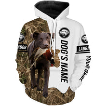 Load image into Gallery viewer, Pheasant Hunting with Chocolate Labrador Retriever Dog Custom Name Camo Full Printing Shirts, Chocolate Lab Best Hunting Dog FSD2677