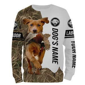Pheasant Hunting with Fox Red Labrador Retriever Dog Custom Name Camo Full Printing Shirts, Fox Red Lab Hunting Dog FSD2678