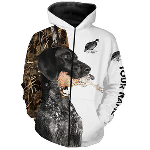 Quail Hunting with Black German Shorthaired Pointer GSP Custom Name Camo Full Printing Shirts FSD3607