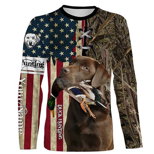 Chocolate Labrador Retriever Hunting Bird Dog Duck Hunter American flag full printing shirt, Hoodie FSD3264