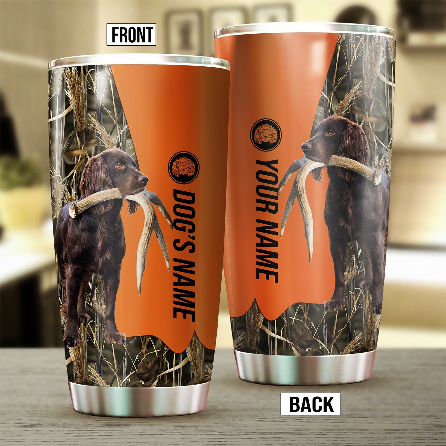 Boykin Spaniel Birds & Deer shed Hunting Dog Custom name Stainless Steel Tumbler Cup FSD4323