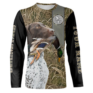 German Shorthaired Pointer Duck Hunting with Dog Waterfowl Camo Custom Name All Over Printed Shirts, Personalized Gifts FSD2584