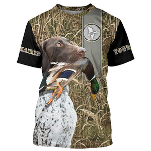 German Shorthaired Pointer Duck Hunting with Dog Waterfowl Camo Custom Name All Over Printed Shirts, Personalized Gifts FSD2584