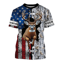 Load image into Gallery viewer, Deer Hunting American flag snow winter camo Custom name Shirts, Deer Hunting Gifts FSD896