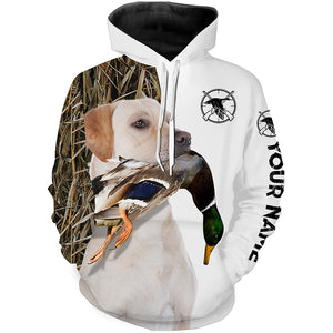 Duck Hunting with white Lab dog Custom Name 3D All Over Print Shirt - Labrador Retriever Hunting Gifts FSD3748