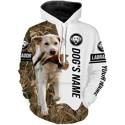 Pheasant Hunting with white Lab Custom Name Camo Full Printing Shirt - Labrador Retriever Hunting Gift FSD3749