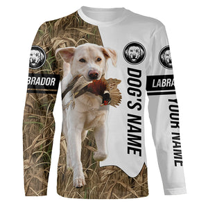 Pheasant Hunting with white Lab Custom Name Camo Full Printing Shirt - Labrador Retriever Hunting Gift FSD3749