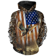 Load image into Gallery viewer, Duck Hunting American flag Waterfowl Camo Custom name Shirts for Men, Kid - Duck hunting gifts FSD2114