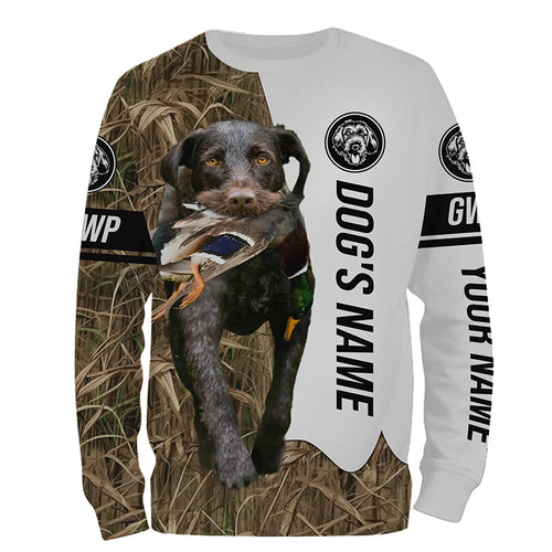 Duck Hunting with GWP German wirehaired pointers Dog Custom Name Camo Full Printing Shirts, Personalized Hunting gift - FSD2779