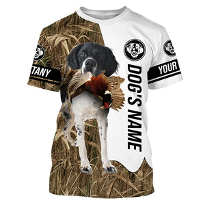 Pheasant Hunting with Brittany (black and white) Gun Dog Custom Name Camo Full Printing Shirts FSD3653