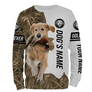 Pheasant Hunting with Golden Retriever Dog Custom Name Camo Full Printing Shirts, Hoodie FSD3537