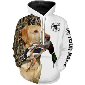 Duck Hunting With Dog Yellow Labrador Retriever Custom Name 3D All Over Print Shirt, Hoodie Personalized Hunting Gifts FSD1861