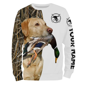 Duck Hunting With Dog Yellow Labrador Retriever Custom Name 3D All Over Print Shirt, Hoodie Personalized Hunting Gifts FSD1861