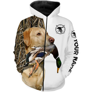 Duck Hunting With Dog Yellow Labrador Retriever Custom Name 3D All Over Print Shirt, Hoodie Personalized Hunting Gifts FSD1861