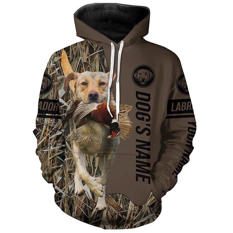 Yellow Labrador Retriever Hunting dog customized Name Shirt, camo and brown color FSD4670