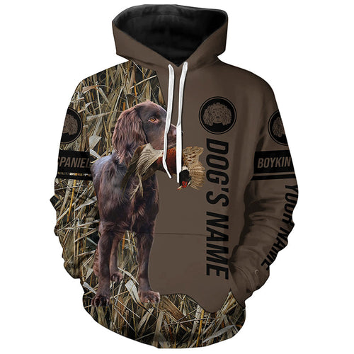 Boykin Spaniel Hunting dog customized Name Shirt, camo and brown color FSD4676
