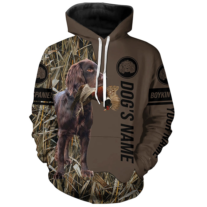 Boykin Spaniel Hunting dog customized Name Shirt, camo and brown color FSD4676